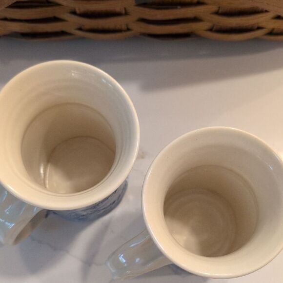 Hand Crafted Blue and Cream Art Pottery Coffee Cups Vintage Tea Mugs Set of 2 - Picture 7 of 12